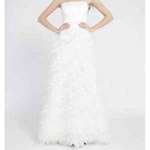Alice & Olivia White Feather Maxi Skirt